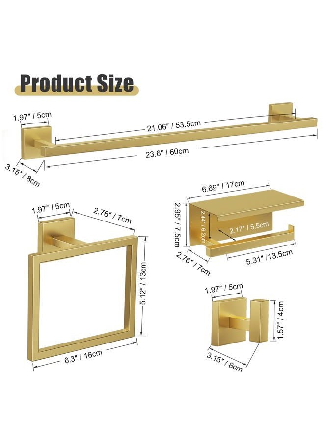 YACVCL 5-Pieces Brushed Gold Bathroom Hardware Accessories Set Stainless Steel Bathroom Towel Bar Set Towel Holder Set for Bathroom,Upgraded Toilet Paper Holder with Shelf,Wall Mounted 23.6" - Image 3