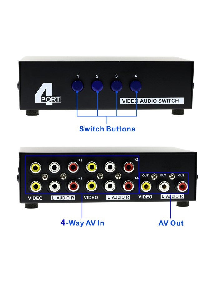 Optimal Shop 4 Port Input 1 Output Audio Video AV RCA Switch 4-ways Selector Splitter Box - Image 4