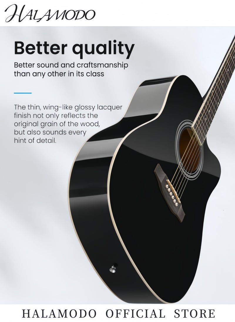 HALAMODO 38" Acoustic Guitar Cutaway Natural Beginner Acoustic Guitar Starter Package Student Guitar Basic Starter Kit for Beginners Adult Teen  - Image 2