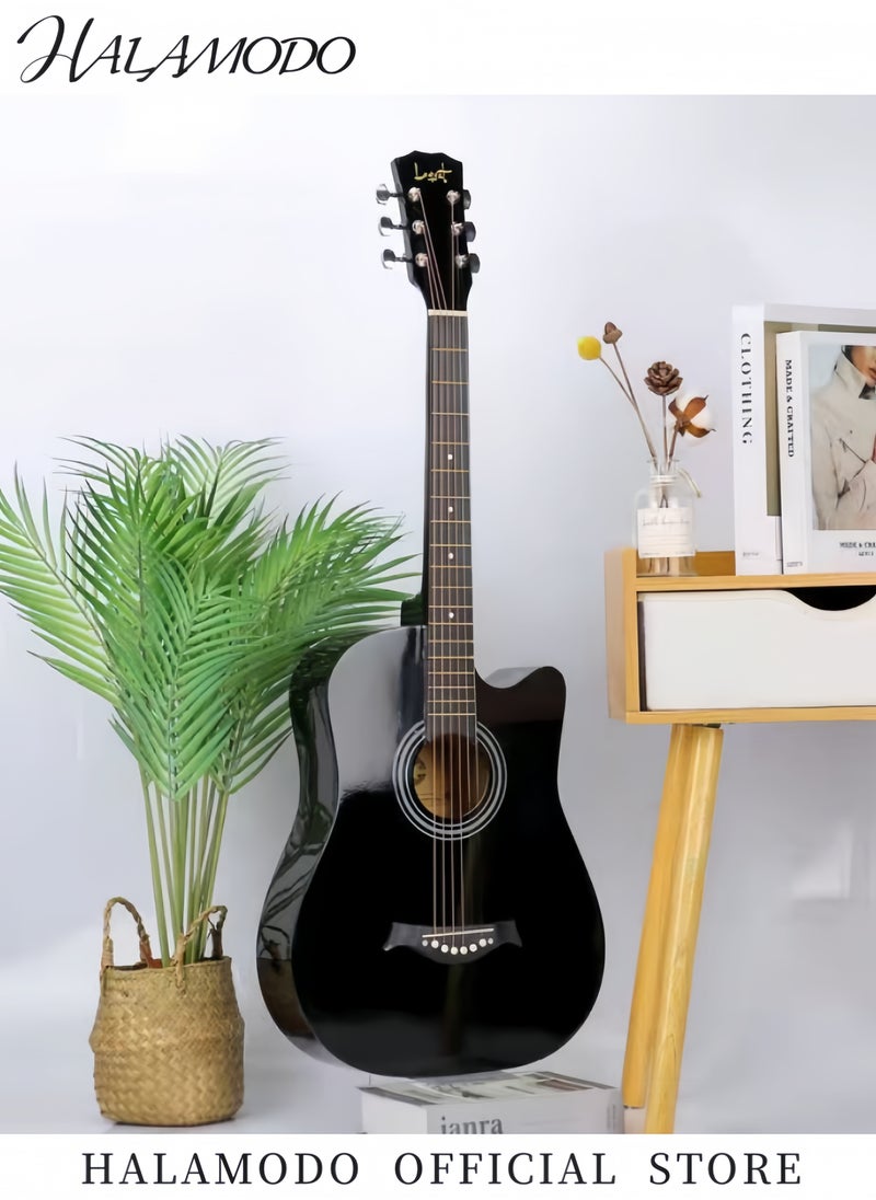 HALAMODO 38" Acoustic Guitar Cutaway Natural Beginner Acoustic Guitar Starter Package Student Guitar Basic Starter Kit for Beginners Adult Teen  - Image 5