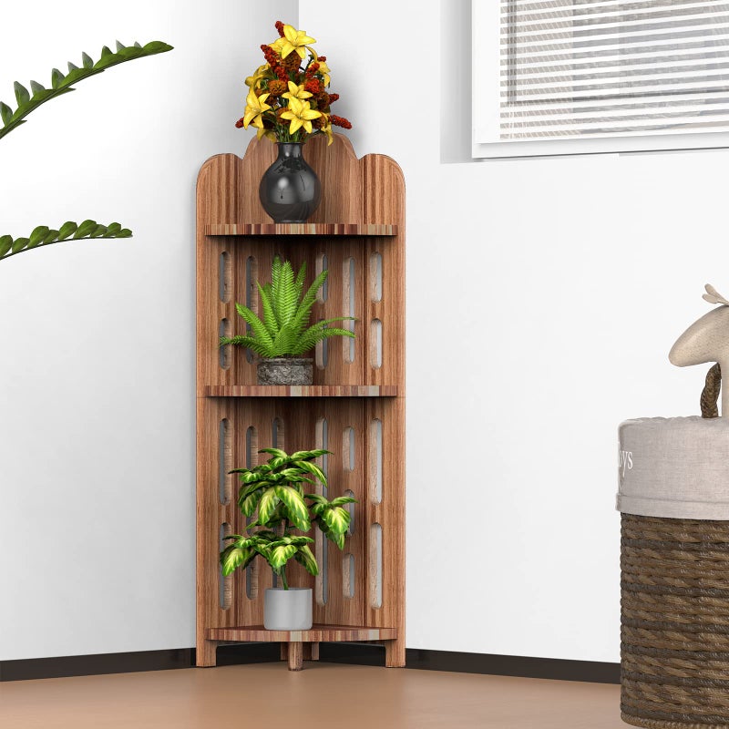 Meangood Bathroom Corner Shelf Stand, 3 Tier Pine Wood Display Shelf for Narrow Space, Shower Corner Shelf, Plant Stand Nightstand, for Living Room, Bedroom, Home Office, Elegant - Image 4