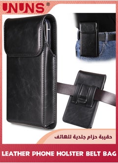 UNUNS Leather Phone Holster Belt Bag,Holster For iPhone,7.2 inch Premium Leather Pouch With Belt Clip Phone Holster Belt Case,Black  - Image 1