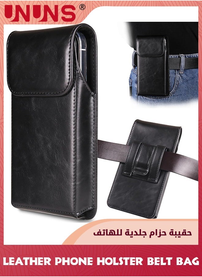 UNUNS Leather Phone Holster Belt Bag,Holster For iPhone,7.2 inch Premium Leather Pouch With Belt Clip Phone Holster Belt Case,Black  - Image 1