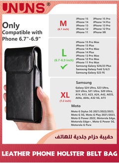 UNUNS Leather Phone Holster Belt Bag,Holster For iPhone,7.2 inch Premium Leather Pouch With Belt Clip Phone Holster Belt Case,Black  - Image 2