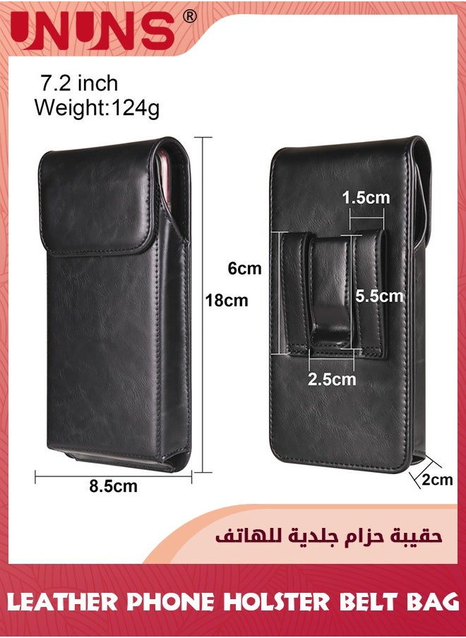 UNUNS Leather Phone Holster Belt Bag,Holster For iPhone,7.2 inch Premium Leather Pouch With Belt Clip Phone Holster Belt Case,Black  - Image 3