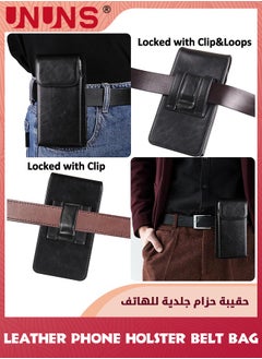 UNUNS Leather Phone Holster Belt Bag,Holster For iPhone,7.2 inch Premium Leather Pouch With Belt Clip Phone Holster Belt Case,Black  - Image 4