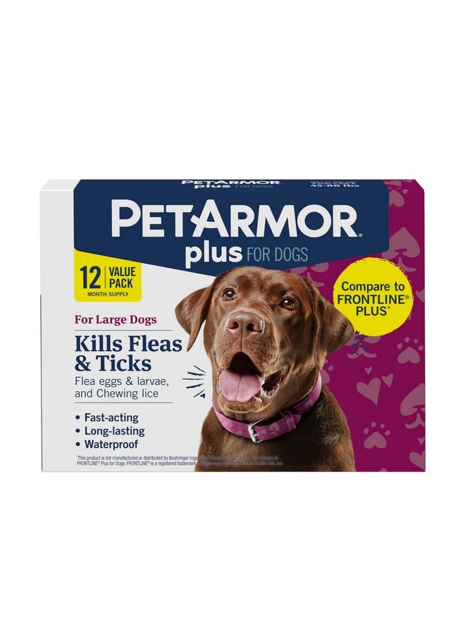 PetArmor PetArmor Plus Flea and Tick Prevention for Dogs, Dog Flea and Tick Treatment, 12 Doses, Waterproof Topical, Fast Acting, Large Dogs Dogs (45-88 lbs)  - Image 1