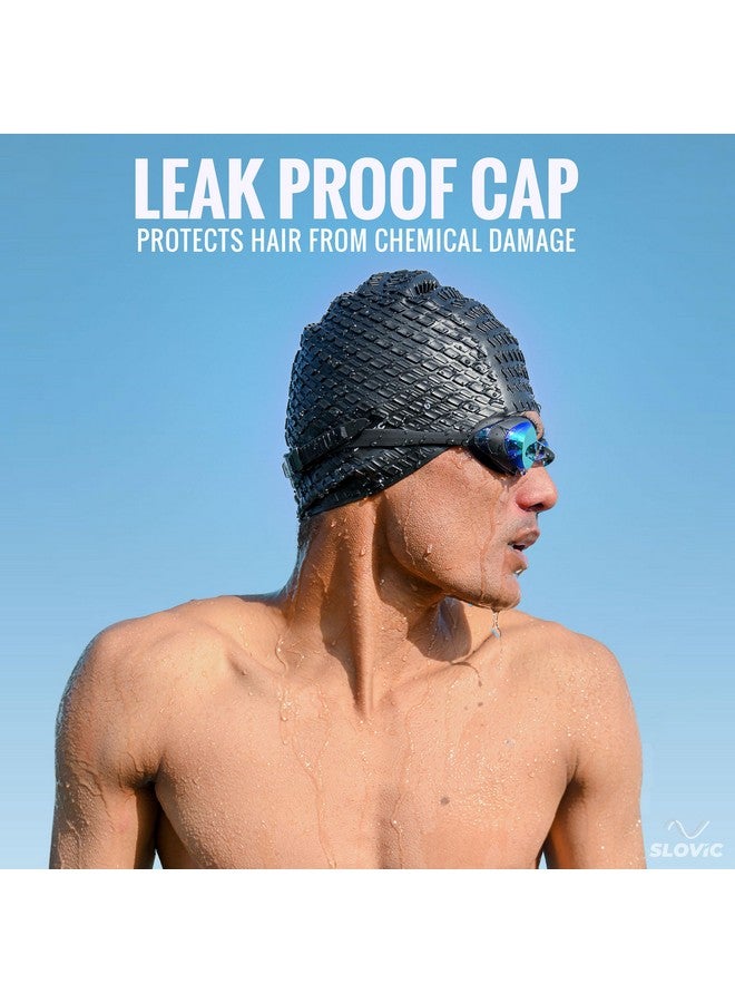 سلوفيك قبعات سباحة منقوشة باللون الأسود من SLOVIC للرجال والنساء ذوي الشعر الطويل | قبعة سباحة مقاومة للماء من السيليكون | مقاس حر لملاءمة رائعة | بدون سحب للشعر | تمنع التلف الكيميائي - Image 2