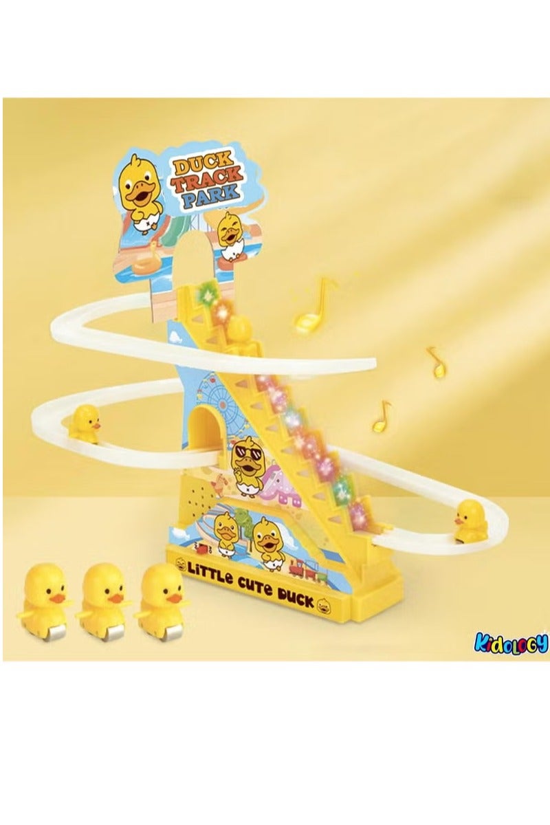 Kidology Kids Electric Stair Climbing Track Toy, Spinning Duck Toys with Flashing Lights and Music for Toddler Boys Girls (Track and 3 Ducks) - Image 1