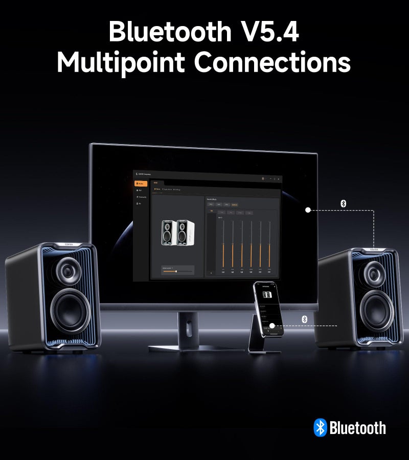 Edifier QR30 2.0 Desktop Active Speaker, Compact Bluetooth V5.4 Computer Speakers, Wireless Bookshelf Speaker, 30W (RMS), 3.5mm AUX & USB-A Wired Input, Dynamic Light Effects, App Control, Black - Image 4