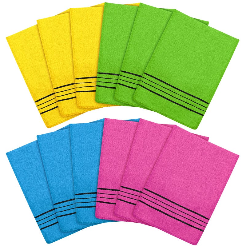 Tatuo 12 Pieces Korean Exfoliating Mitt Exfoliating Cloth Towel Korean Style Body Scrub Korean Style Scrubbing Cloth Bath Body Exfoliating Scrub Towel(Yellow, Green, Blue, Pink, Small) - Image 1