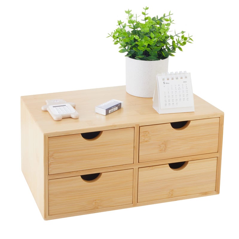Charmewooden Bamboo Desk Organizer With Drawers Countertop Drawers Counter Storage Box Corner Desk Organizer for Home Office No Assembly Required (4 Drawers) - Image 1