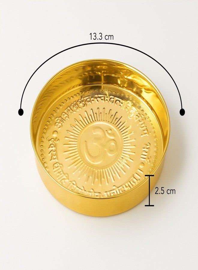 Ekhasa Pure Brass Prasad Plate for Pooja | OM Design Multipurpose Prasadam Plate for Pooja | Brass Plate for Prasad | Bhog Thali for Pooja | Pital Diya Roli Chawal Kumkum Thali for Puja - Image 3