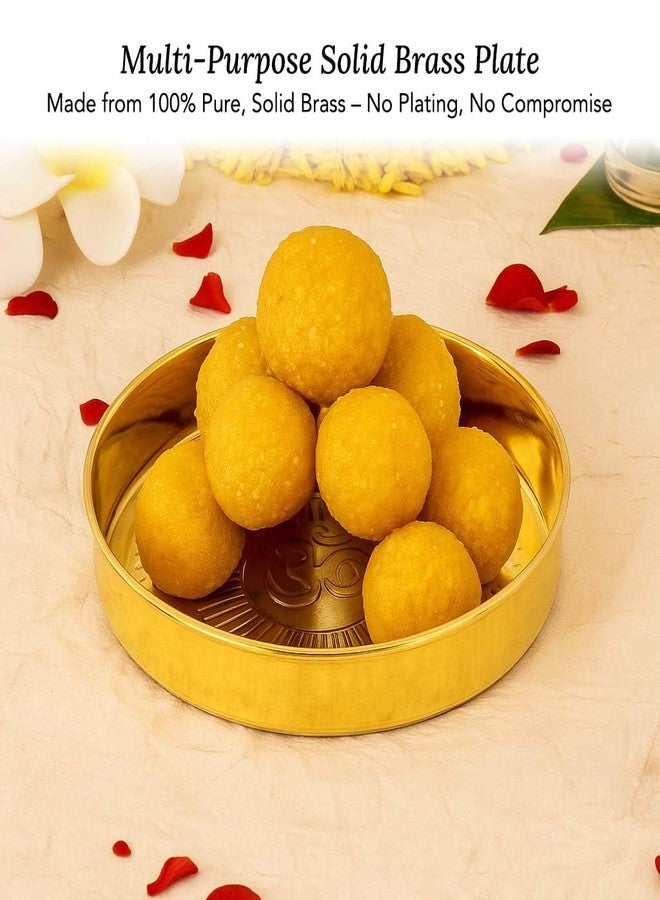 Ekhasa Pure Brass Prasad Plate for Pooja | OM Design Multipurpose Prasadam Plate for Pooja | Brass Plate for Prasad | Bhog Thali for Pooja | Pital Diya Roli Chawal Kumkum Thali for Puja - Image 2