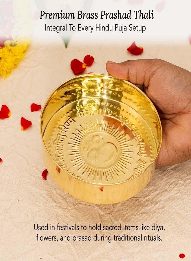 Ekhasa Pure Brass Prasad Plate for Pooja | OM Design Multipurpose Prasadam Plate for Pooja | Brass Plate for Prasad | Bhog Thali for Pooja | Pital Diya Roli Chawal Kumkum Thali for Puja - Image 5