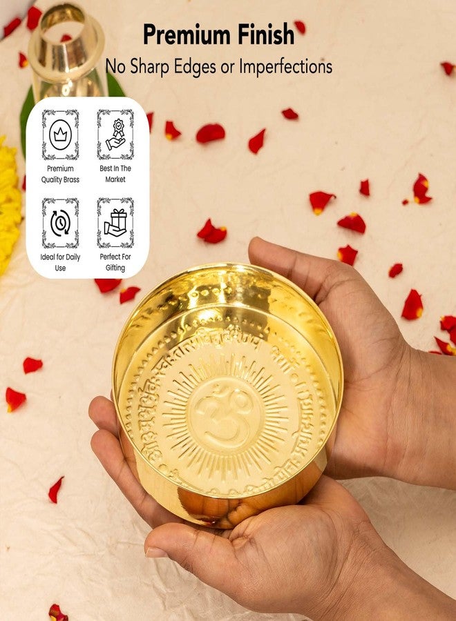 Ekhasa Pure Brass Prasad Plate for Pooja | OM Design Multipurpose Prasadam Plate for Pooja | Brass Plate for Prasad | Bhog Thali for Pooja | Pital Diya Roli Chawal Kumkum Thali for Puja - Image 4
