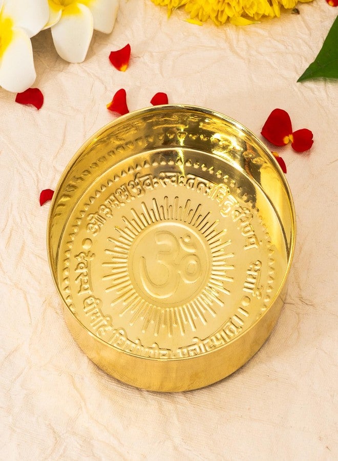 Ekhasa Pure Brass Prasad Plate for Pooja | OM Design Multipurpose Prasadam Plate for Pooja | Brass Plate for Prasad | Bhog Thali for Pooja | Pital Diya Roli Chawal Kumkum Thali for Puja - Image 1