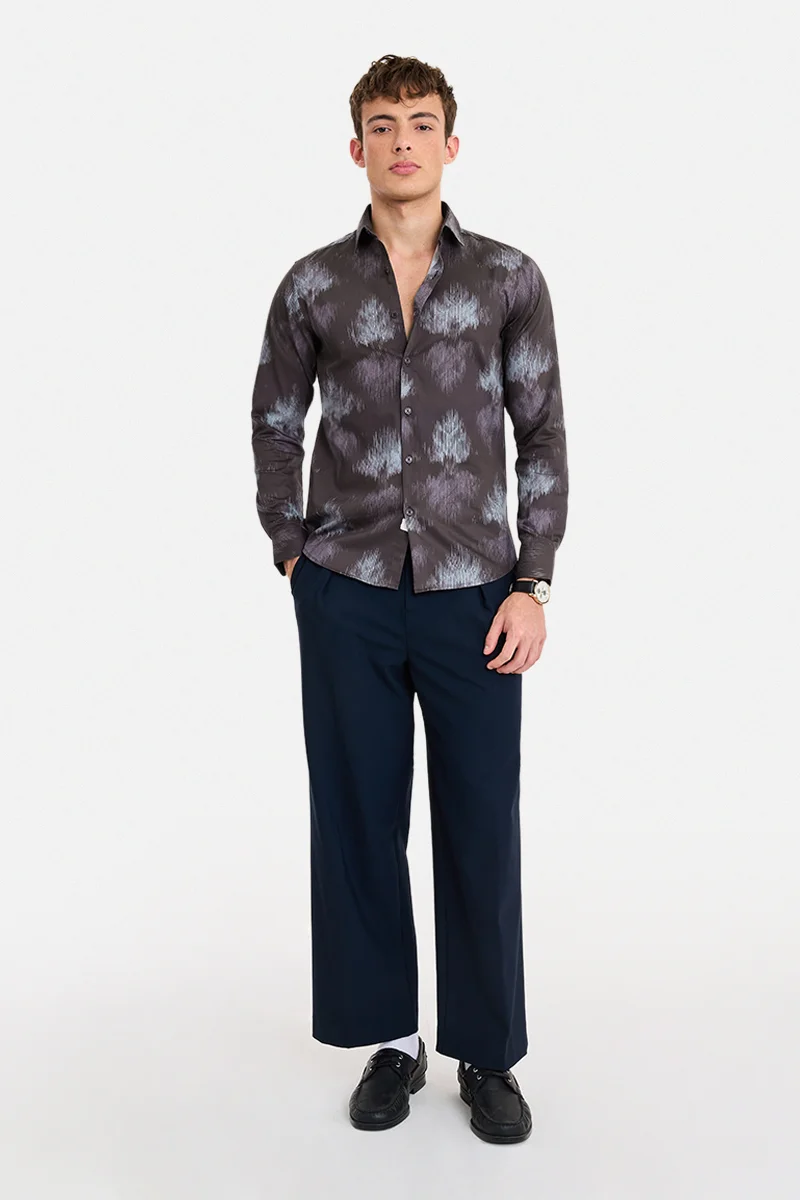 سنيتش Purple Abstract Long Sleeve Slim Fit Shirt