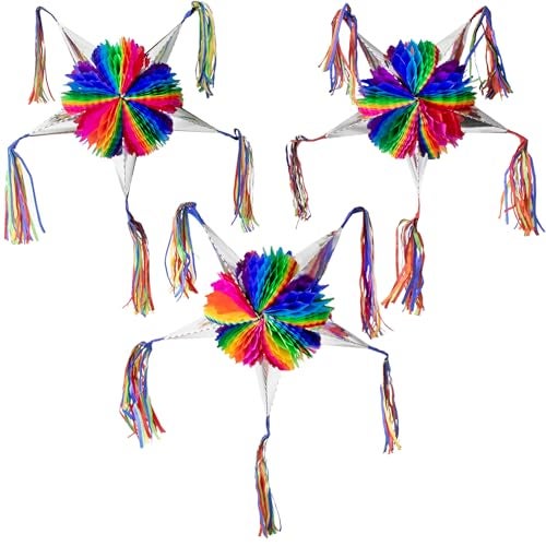 FIESTA WRAPS Mexican Piata Small 3 Pack Mini Pinatas Party Favor Pinata for Birthday Party Decorations Piatas para Cumpleaos Mini Mexican Piniata for Kids Star Pinata - Image 1