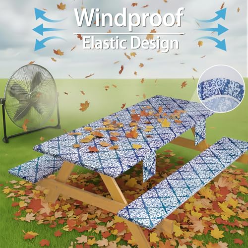 memKiya Fitted Waterproof Picnic Table Cover with Bench Covers Elastic Reusable Camping Table Cloths for 6Ft Rectangle Tables Summer Camp Motorhome Party Gear Outdoors Car Travel Trailer Gadgets Gift - Image 4