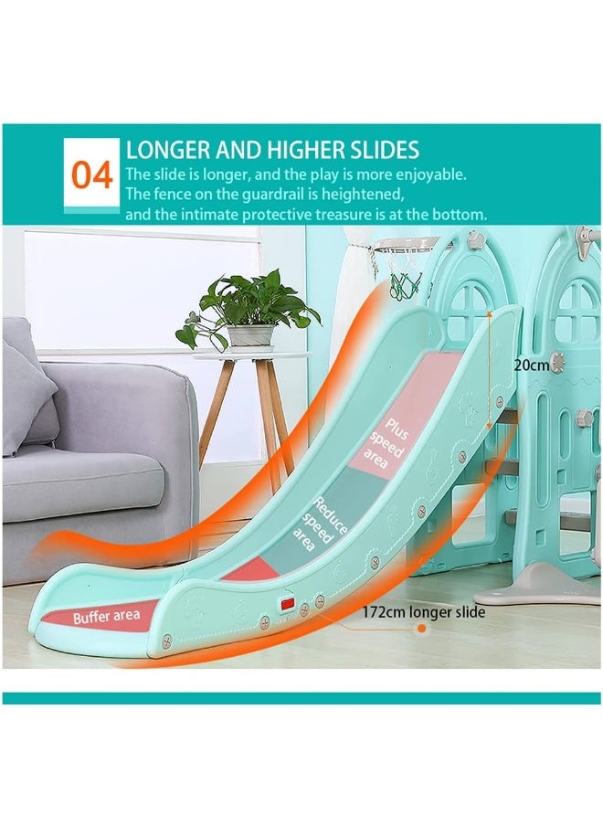 Rainbow Toys - RBW TOYS Slide for Kids Toys Set 3 in 1 Outdoor Play Jumbo Slide and Swing with Basket Ball Game (Blue) - Image 1