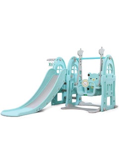 RBW TOYS Slide for Kids Toys Set 3 in 1 Outdoor Play Jumbo Slide and Swing with Basket Ball Game (Blue)