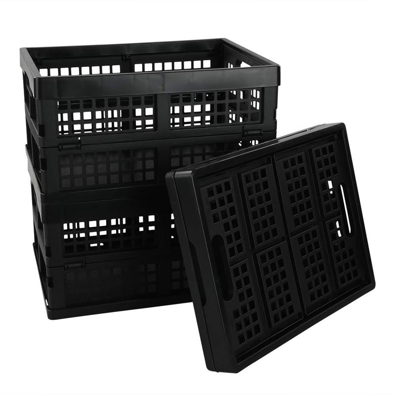 Lesbin 3Pack 15 L Plastic Folding Storage Baskets Collapsible Storage Crates Black