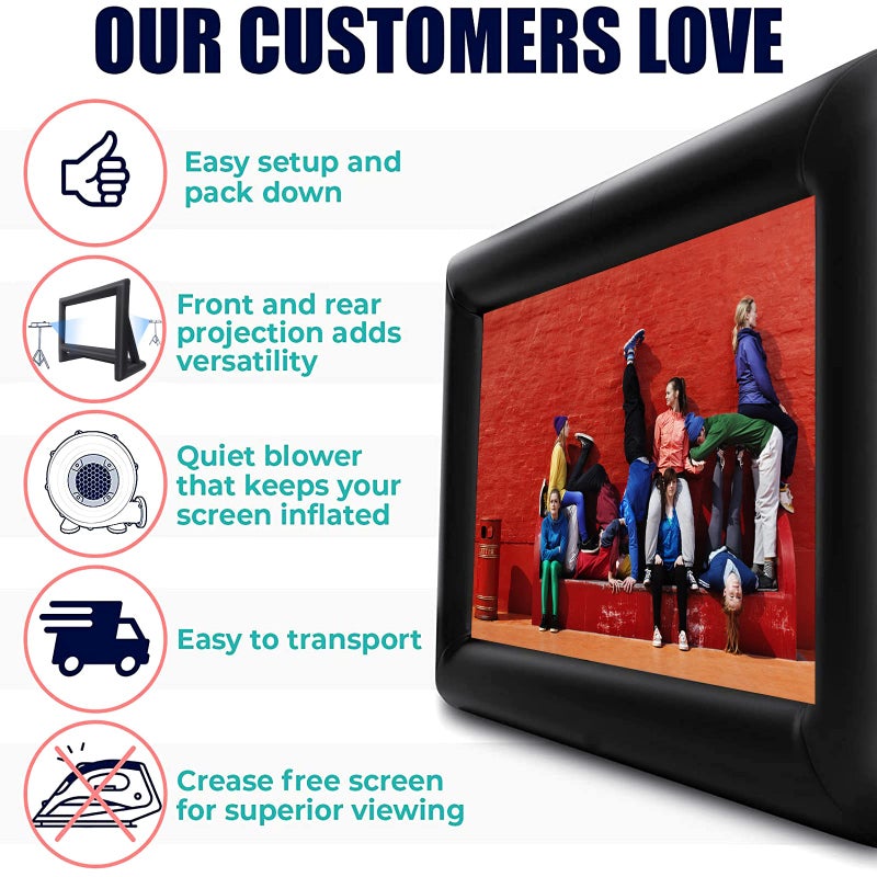 GYUEM 20 feet Inflatable Portable Projector Movie Screen - Huge Air-Blown Cinema Projection Screen Package with Rope, Blower,Tent Stakes - Front & Rear Projection,for Outdoor Party Backyard Pool Fun - Image 3