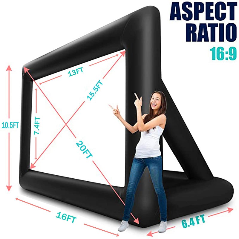 GYUEM 20 feet Inflatable Portable Projector Movie Screen - Huge Air-Blown Cinema Projection Screen Package with Rope, Blower,Tent Stakes - Front & Rear Projection,for Outdoor Party Backyard Pool Fun - Image 5
