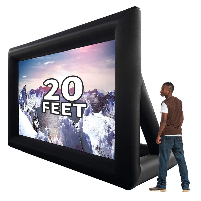 GYUEM 20 feet Inflatable Portable Projector Movie Screen - Huge Air-Blown Cinema Projection Screen Package with Rope, Blower,Tent Stakes - Front & Rear Projection,for Outdoor Party Backyard Pool Fun - Image 1