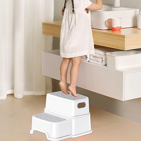 BLURISM Step Stools for Kids 2 Step Stool for Adults and Toddler with AntiSlip Pad Small Stepping Stool for Kitchen Bathroom and Bedroom Gray