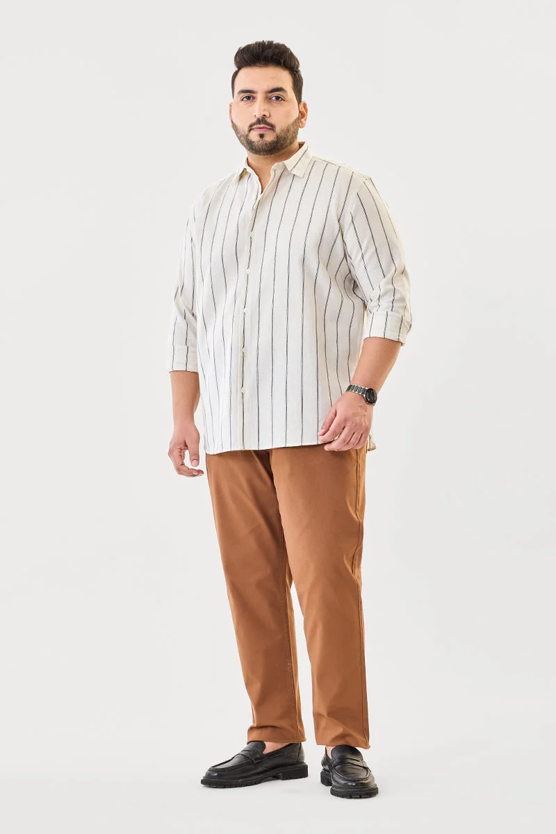 SNITCH Linen Blend Stripes Plus Size Shirt
