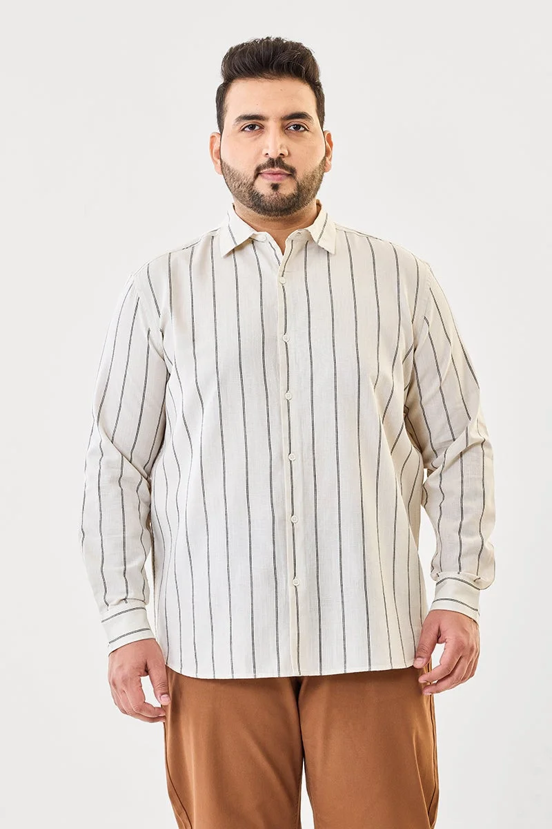 سنيتش قميص مقاس كبير بنقوش مخططة من مزيج الكتان