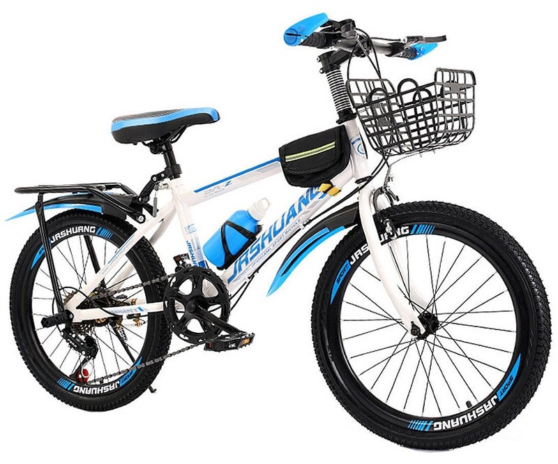 JRSHUANG Mountain Bike 18-20-22-24 Inch, 7 Speed Dual Disc Brake Bicycle with Passengers Rear Seat Adjustable Seat and Basket, Kids Bike for 6-18 Years Boys and Girls - Image 1