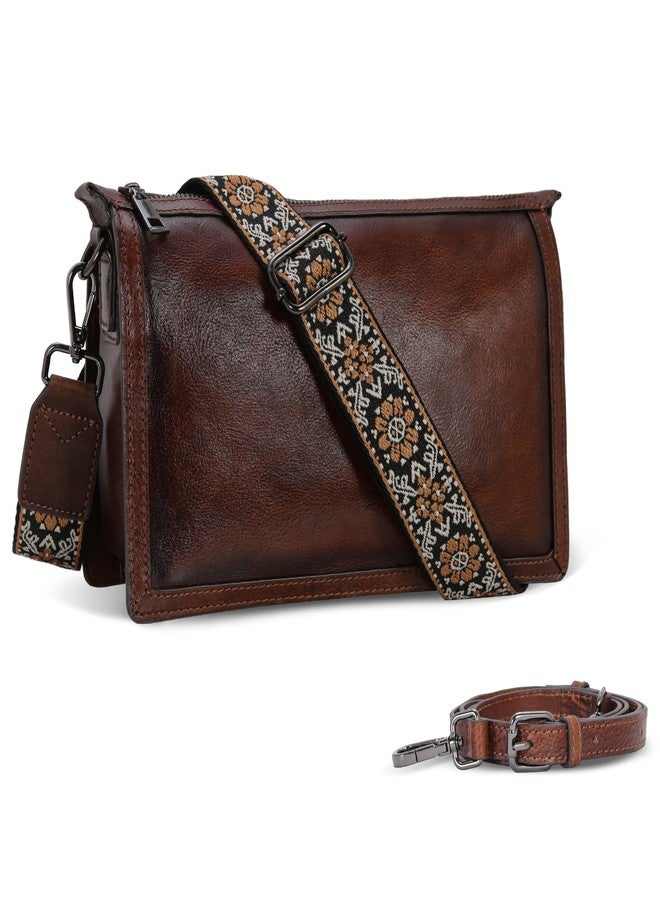 Iswee Tan Purse Crossbody Leather Travel Bags for Women Medium Size Shoulder Purse Trendy Everyday Handbags with Guitar Strap Satchel (Coffee) - Image 1