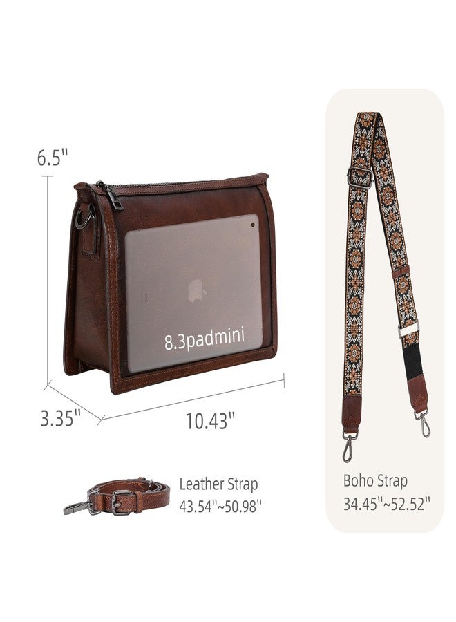 Iswee Tan Purse Crossbody Leather Travel Bags for Women Medium Size Shoulder Purse Trendy Everyday Handbags with Guitar Strap Satchel (Coffee) - Image 5