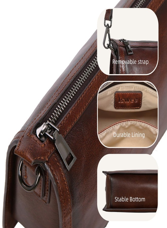 Iswee Tan Purse Crossbody Leather Travel Bags for Women Medium Size Shoulder Purse Trendy Everyday Handbags with Guitar Strap Satchel (Coffee) - Image 3