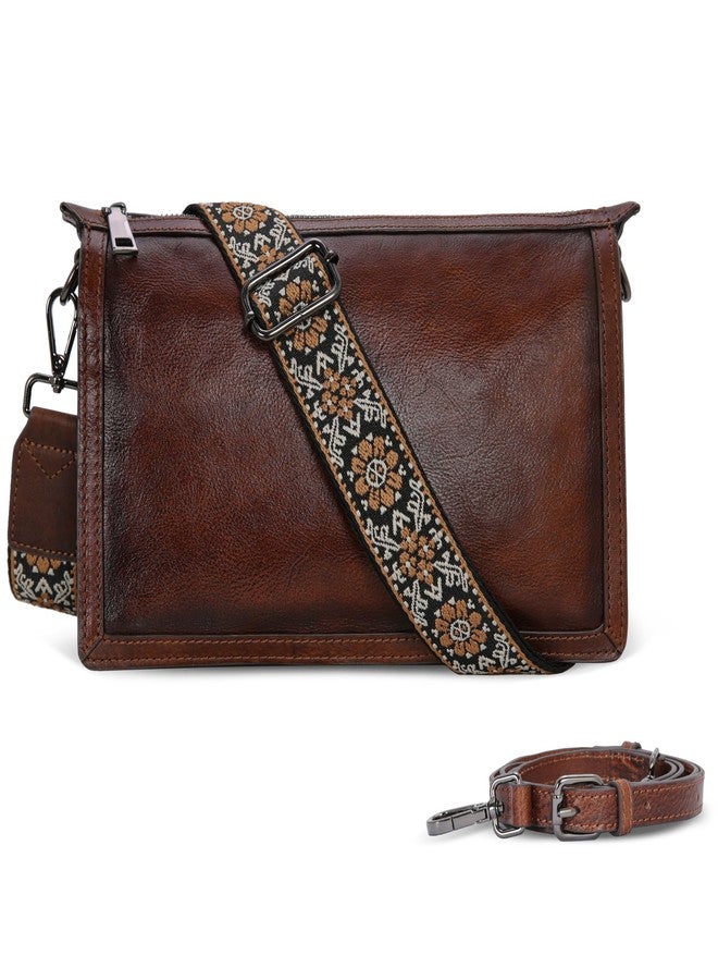 Iswee Tan Purse Crossbody Leather Travel Bags for Women Medium Size Shoulder Purse Trendy Everyday Handbags with Guitar Strap Satchel (Coffee) - Image 2