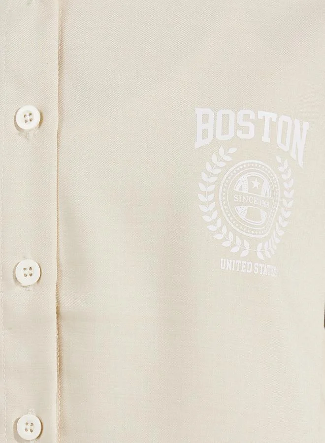 ستايلي Logo Print Chambray Shirt with Buttons