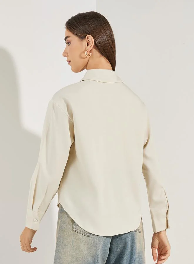 ستايلي Logo Print Chambray Shirt with Buttons