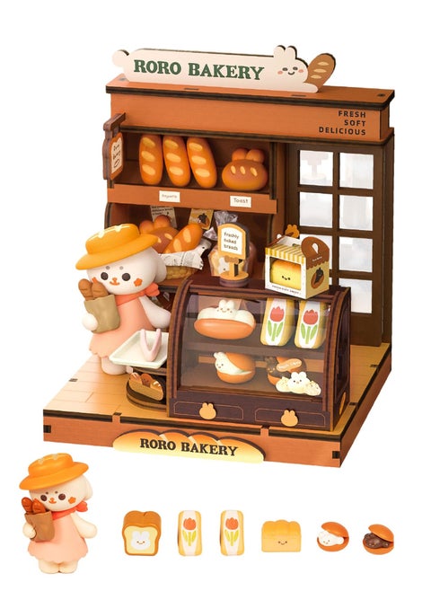 مجموعة بيت الدمية الخشبية المصغرة، بيت الدمية الخشبي RORO Bakery Mini Friends Series، هدايا عيد ميلاد للبنات، لعبة تنكرية، ديكور منزلي