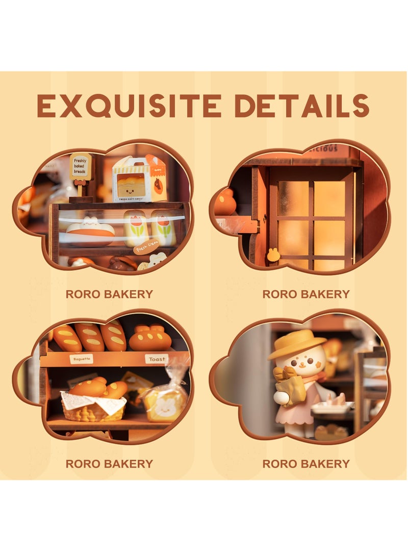 مجموعة بيت الدمية الخشبية المصغرة، بيت الدمية الخشبي RORO Bakery Mini Friends Series، هدايا عيد ميلاد للبنات، لعبة تنكرية، ديكور منزلي