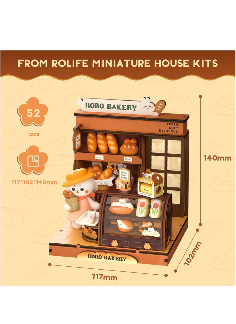 مجموعة بيت الدمية الخشبية المصغرة، بيت الدمية الخشبي RORO Bakery Mini Friends Series، هدايا عيد ميلاد للبنات، لعبة تنكرية، ديكور منزلي