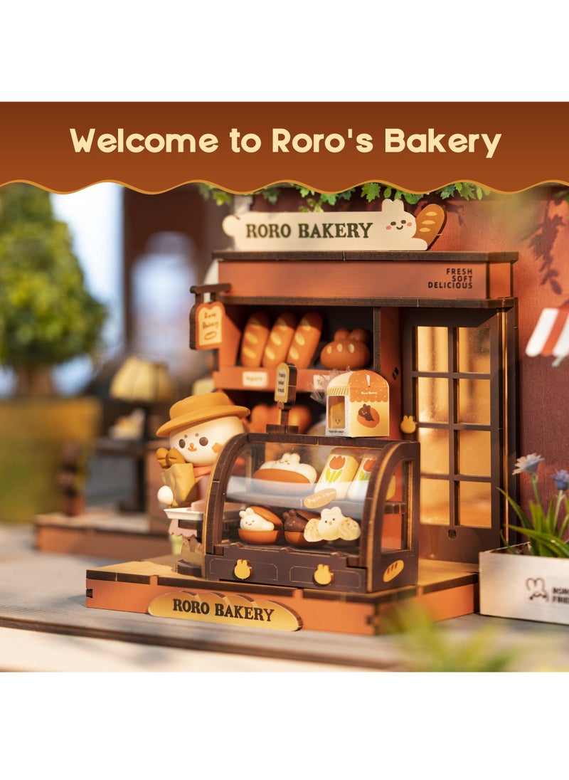 مجموعة بيت الدمية الخشبية المصغرة، بيت الدمية الخشبي RORO Bakery Mini Friends Series، هدايا عيد ميلاد للبنات، لعبة تنكرية، ديكور منزلي