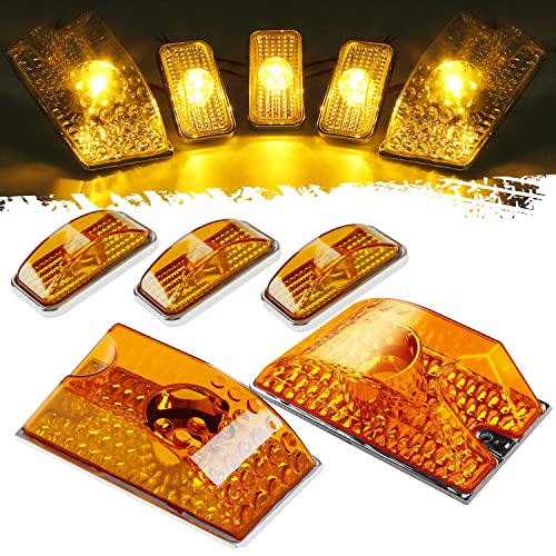 Partsam 5pcs Cab Marker Roof Running Top Lights 264160AM Front Amber Lens Crystal Chrome Waterproof + T10 194 168 W5W 2825 Yellow Halogen Bulbs Compatible with Hummer H2 SUV SUT 2003-2009 - Image 1