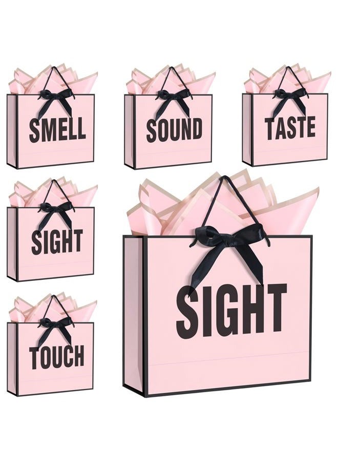 QLSKO Gift Bags with Bow Ribbon and Tissue Paper, 13 inch, 5 Pack, Handles (Pink) - Image 1