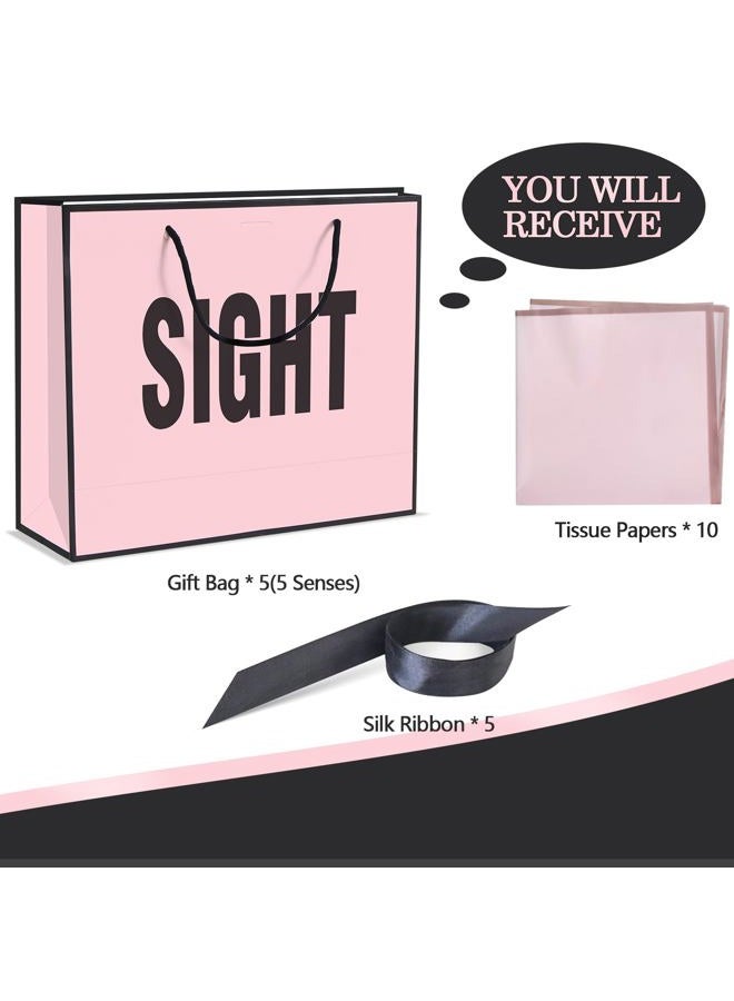 QLSKO Gift Bags with Bow Ribbon and Tissue Paper, 13 inch, 5 Pack, Handles (Pink) - Image 2