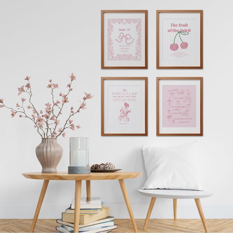 Etviso Christian Wall Art Coquette Pink Bow Bible Verse Wall Decor Set of 4 Trendy Preppy Christian Wall Art يطبع ديكور ملصق الهدية المسيحية للنساء غرفة نوم 8x10 (دون إطار) - Image 4