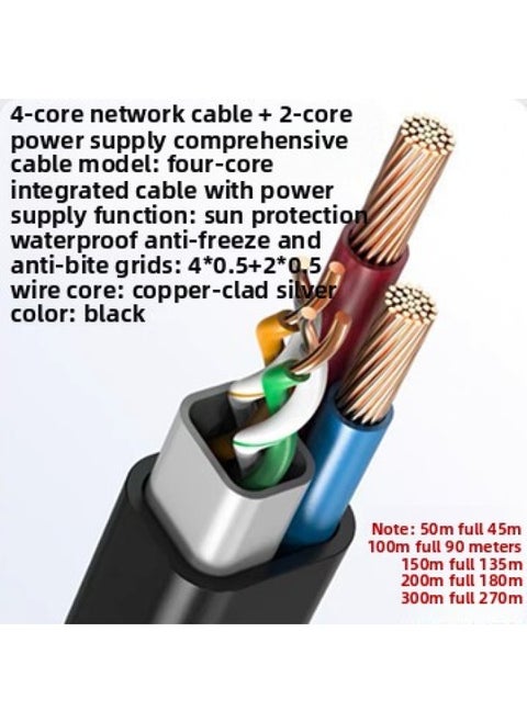 Outdoor 4-core 8-core Network Cable With Power Supply Integrated Line Home Network Monitoring Integrated Line 2-in -1 Composite Outdoor-Color:All Copper Clad Aluminum 4*0.5 2*0.5-Line Length:100 M