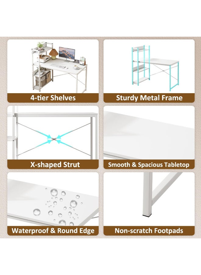 زويهاو طاولة كمبيوتر بأربعة رفوف، مثالية للمكتب المنزلي أو الدراسة أو الألعاب، بتصميم عصري وبسيط. - Image 5